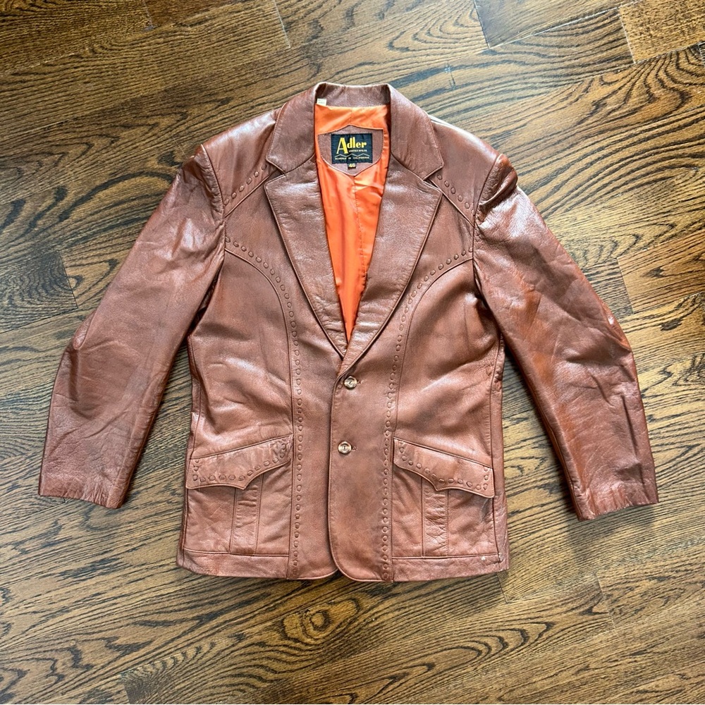 Vintage 1970s Adler Leather Blazer – Brown Sheepskin Jacket (Size 46)